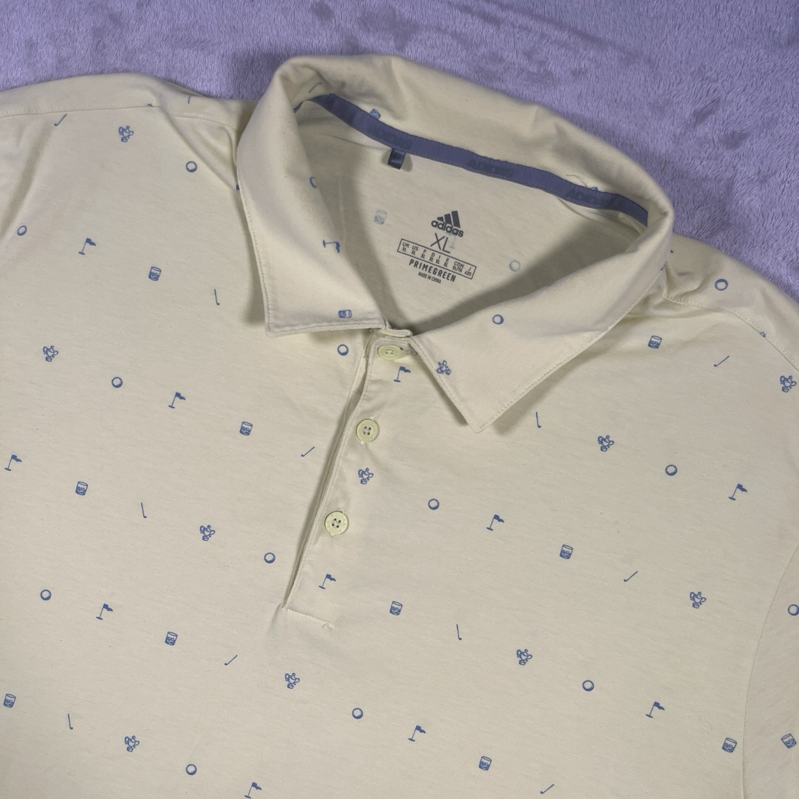 Adidas Primegreen Golf Polo Shirt Mens Xl Yellow All Over Golf Print